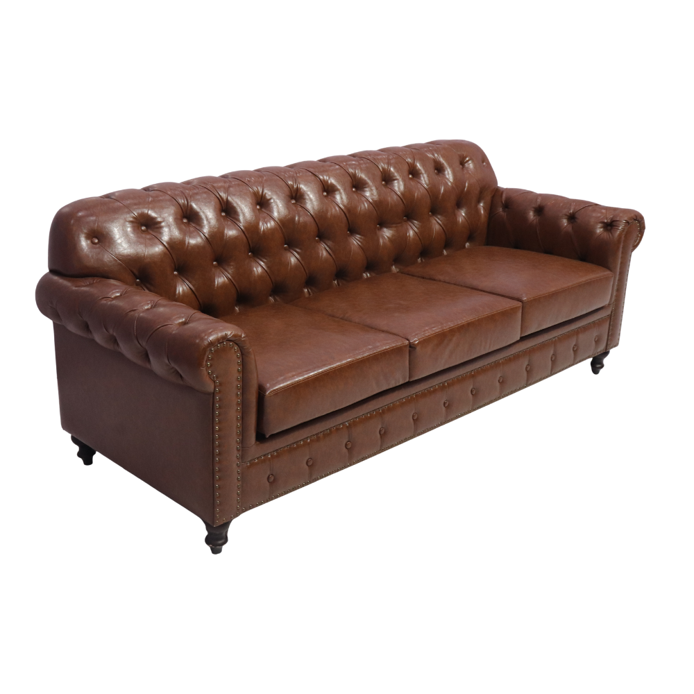 Brown Leather Three Seater Sofa